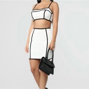 White & Black Crop Top Skirt Set